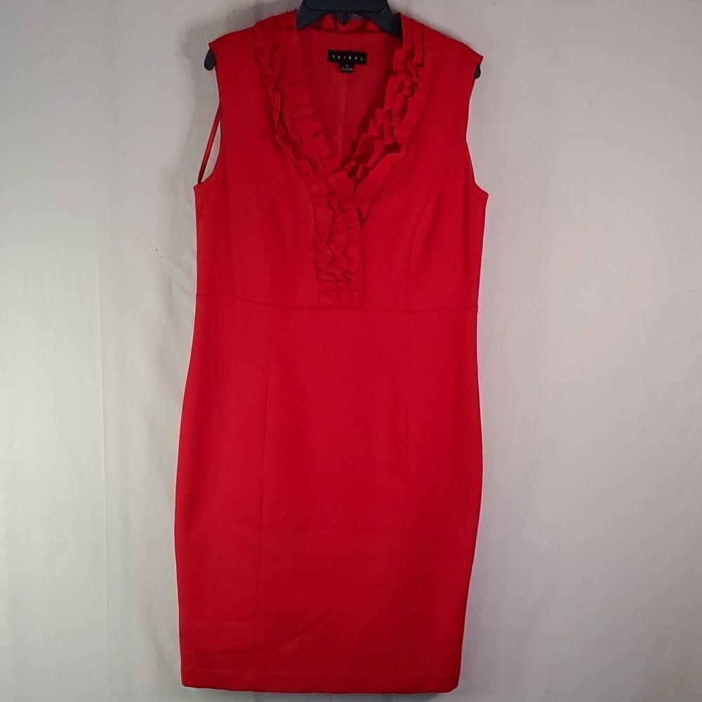 Tribal London Red Frill V Neck Fitted Dress Size 8 EUC